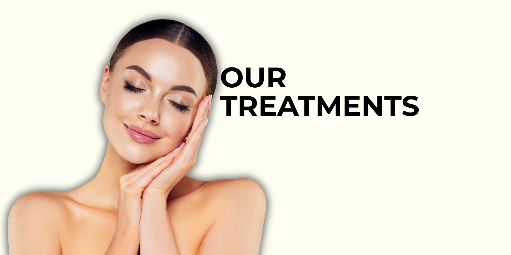 SKN AESTHETICS NZ graphic with woman with smooth skin touching face, with 'Our Treatments' text on a white background
