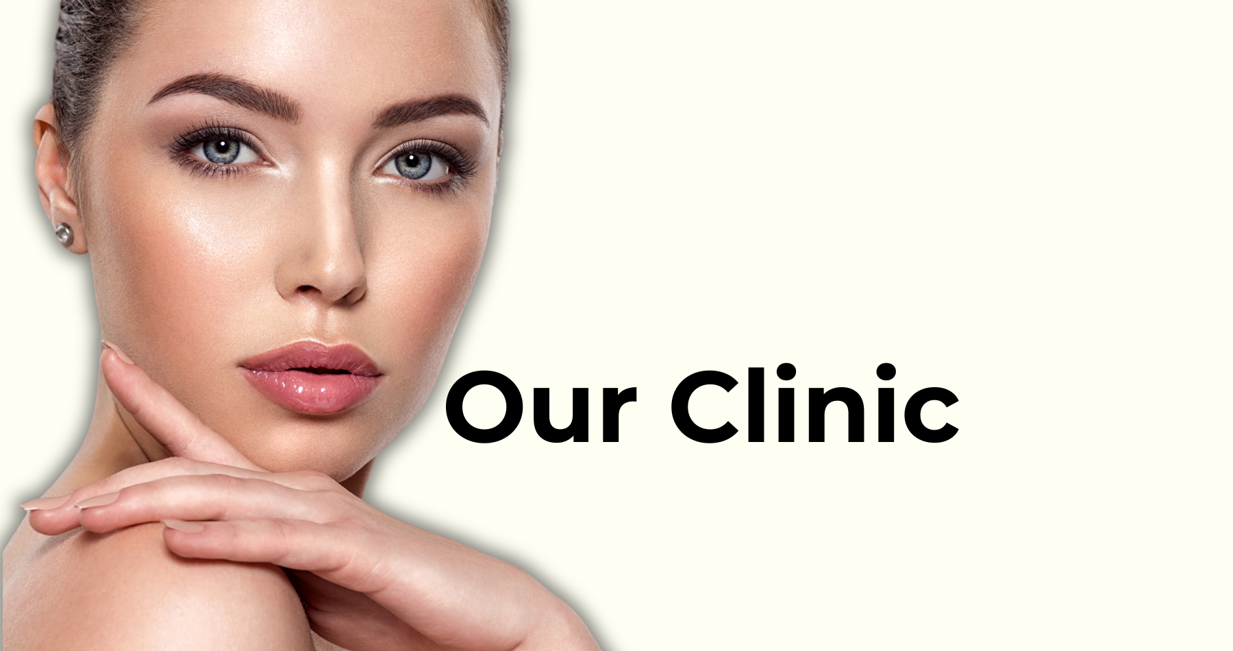 Advertisement for SKN AESTHETICS NZ with a woman's face and 'Our Clinic' text on a white background